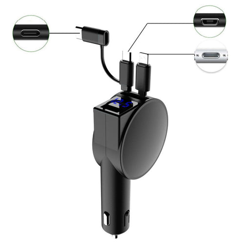 3 in 1 60W Fast Charging Dual Cable Retractable Car Charger, 40W