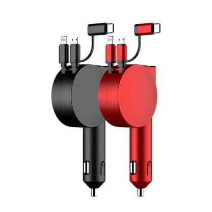 3 in 1 60W Fast Charging Dual Cable Retractable Car Charger, 40W