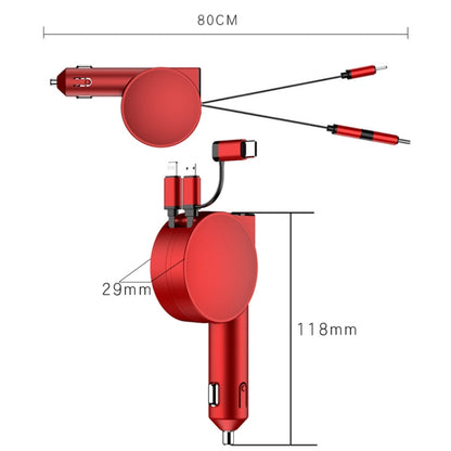 3 in 1 60W Fast Charging Dual Cable Retractable Car Charger, 40W
