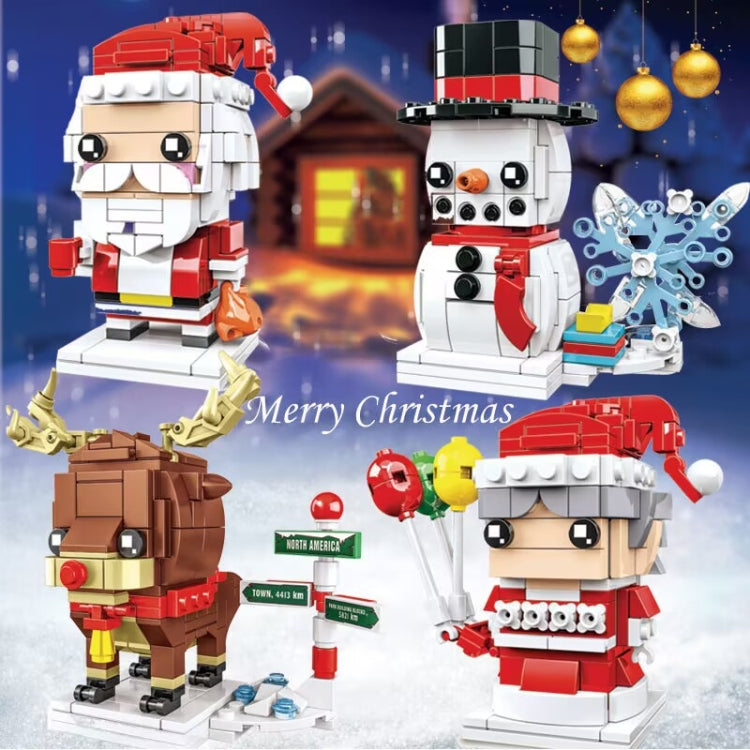 ธีมคริสต์มาสบล็อกตัวต่อของเล่นปริศนาอนุภาคขนาดเล็ก, 10089A Christmas Grandma, 10089B Christmas Snowman, 10089C Christmas Elk, 10089D Santa Claus