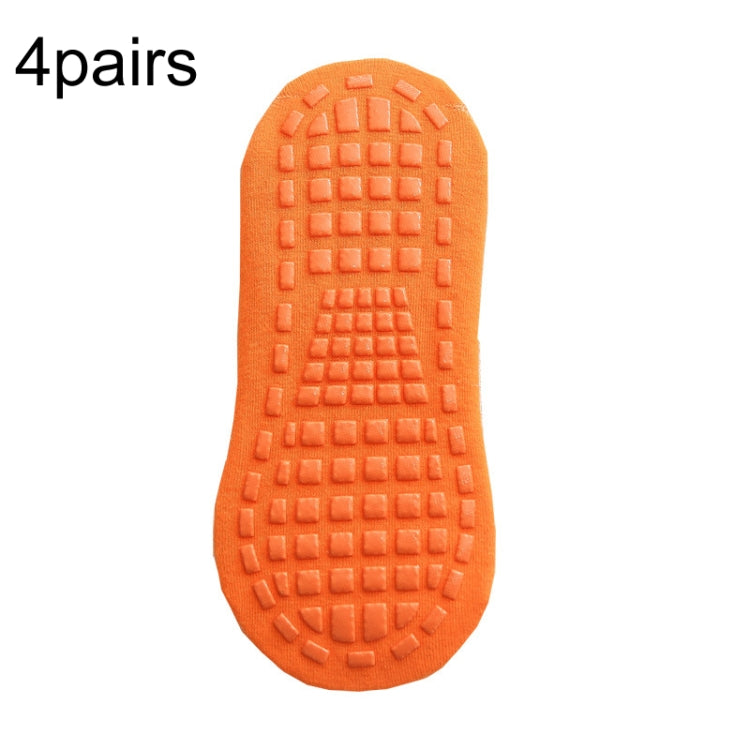 ถุงเท้าแทรมโพลีน 4 คู่ ลายจุด ยางกันลื่น ถุงเท้าโยคะ, 1-5 Years Old, 5-12 Years Old, Adult 35-43 Yards