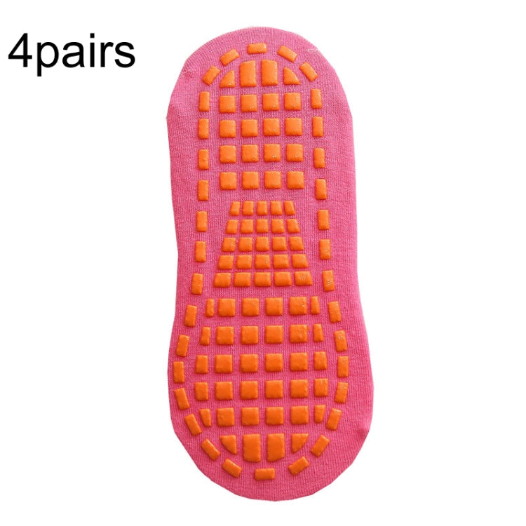 ถุงเท้าแทรมโพลีน 4 คู่ ลายจุด ยางกันลื่น ถุงเท้าโยคะ, 1-5 Years Old, 5-12 Years Old, Adult 35-43 Yards