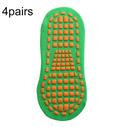 ถุงเท้าแทรมโพลีน 4 คู่ ลายจุด ยางกันลื่น ถุงเท้าโยคะ, 1-5 Years Old, 5-12 Years Old, Adult 35-43 Yards