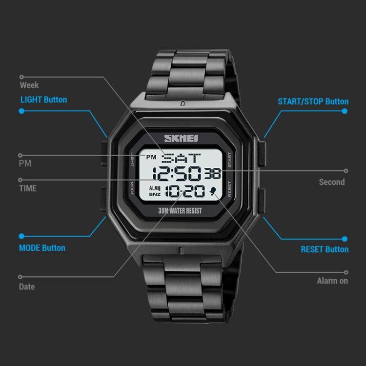 SKMEI 1875 Men Outdoor Electronic Watch Timing Multi-Functional Watch สไตล์:, 1875 Steel Band Black Machine, 1875 Silicone Band White Machine, 1875 Silicone Band Black Machine, 1875 Steel Band White Machine