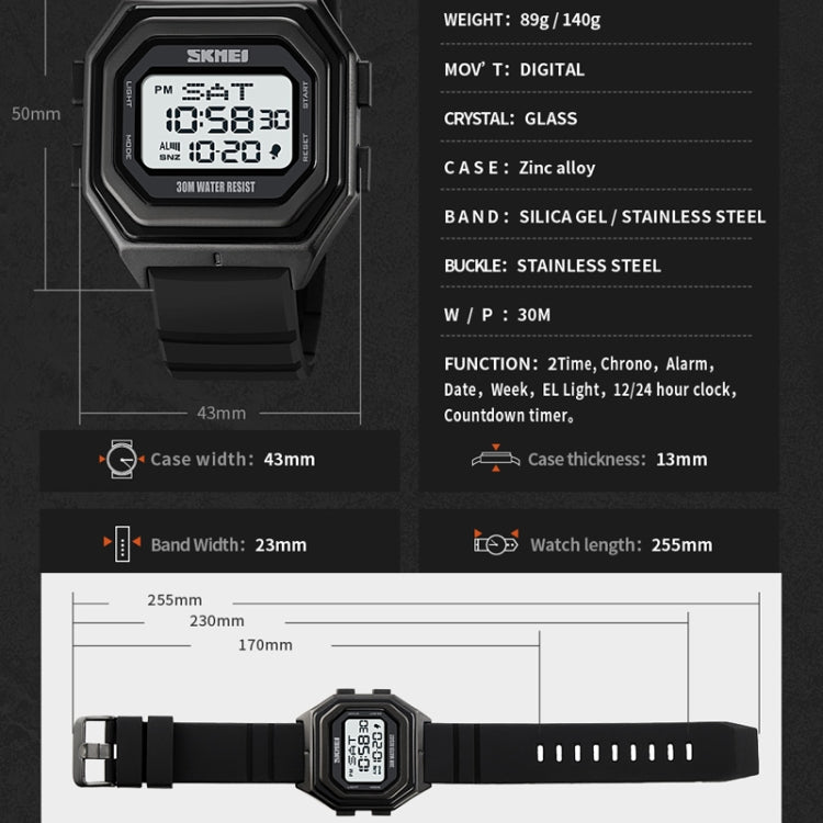 SKMEI 1875 Men Outdoor Electronic Watch Timing Multi-Functional Watch สไตล์:, 1875 Steel Band Black Machine, 1875 Silicone Band White Machine, 1875 Silicone Band Black Machine, 1875 Steel Band White Machine