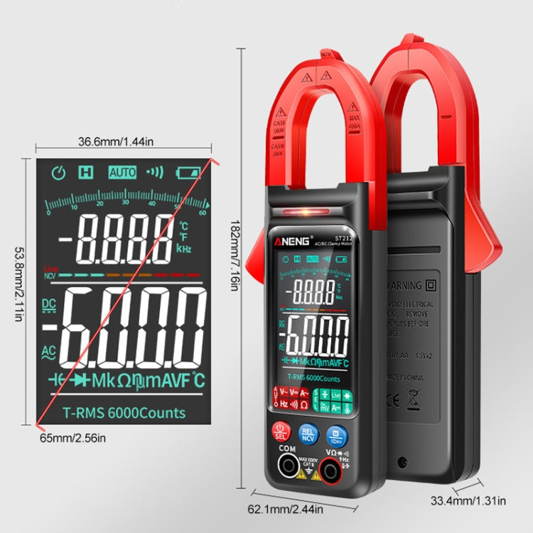 ANENG หน้าจอขนาดใหญ่ Multi-Function Clamp สมาร์ทมัลติมิเตอร์อัตโนมัติเต็มรูปแบบ, ST212 Red DC Current, ST212 Black DC Current