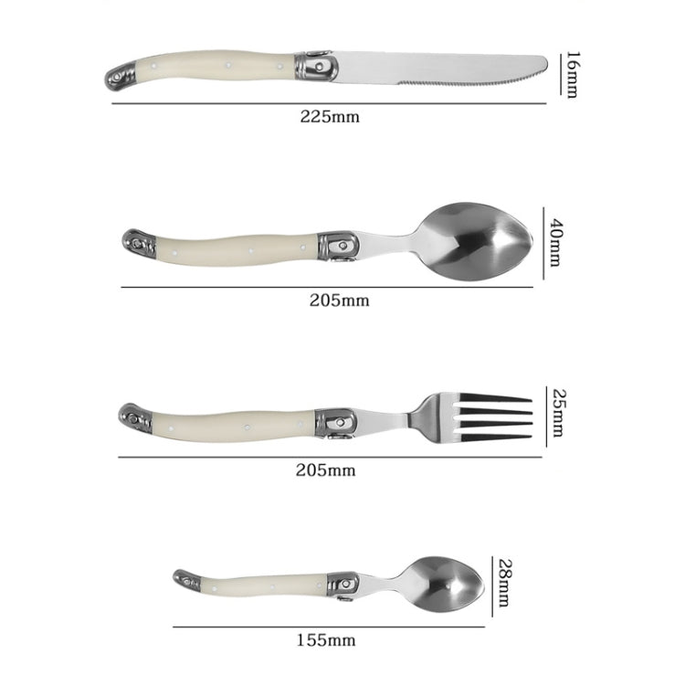ชุดช้อนส้อมมีดสแตนเลสด้ามพลาสติกบนโต๊ะอาหารแบบตะวันตก, 6 Forks, 6 Spoons, 6 Tea Spoons