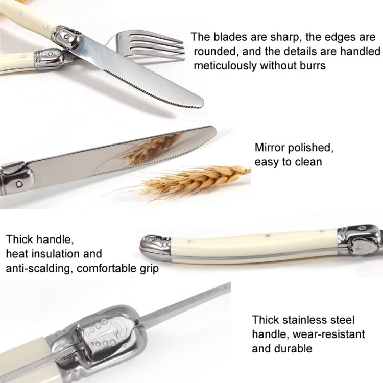 ชุดช้อนส้อมมีดสแตนเลสด้ามพลาสติกบนโต๊ะอาหารแบบตะวันตก, 6 Forks, 6 Spoons, 6 Tea Spoons