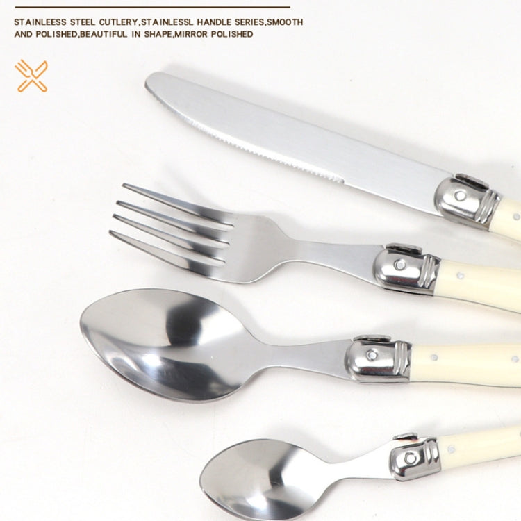 ชุดช้อนส้อมมีดสแตนเลสด้ามพลาสติกบนโต๊ะอาหารแบบตะวันตก, 6 Forks, 6 Spoons, 6 Tea Spoons