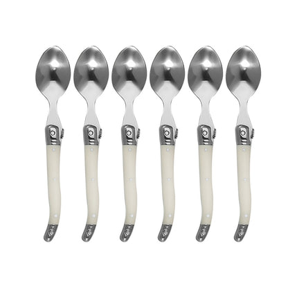 ชุดช้อนส้อมมีดสแตนเลสด้ามพลาสติกบนโต๊ะอาหารแบบตะวันตก, 6 Forks, 6 Spoons, 6 Tea Spoons