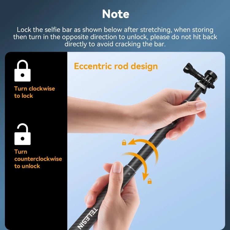 TELESIN ไม้เซลฟี่ Monopod คาร์บอนไฟเบอร์ 1.2 ม. พร้อมสกรู 1/4 สำหรับกล้องแอ็คชั่น, 1.2m