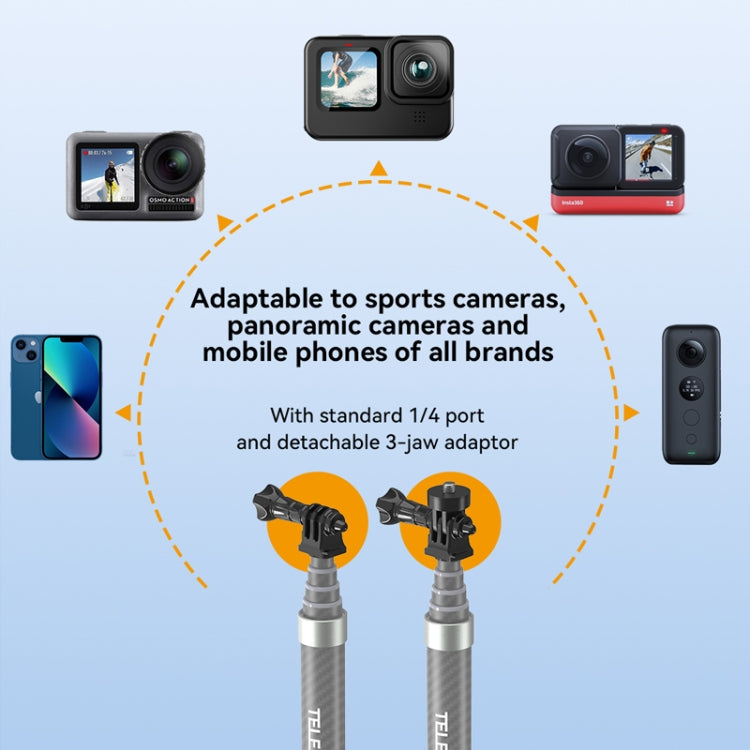 TELESIN ไม้เซลฟี่ Monopod คาร์บอนไฟเบอร์ 1.2 ม. พร้อมสกรู 1/4 สำหรับกล้องแอ็คชั่น, 1.2m