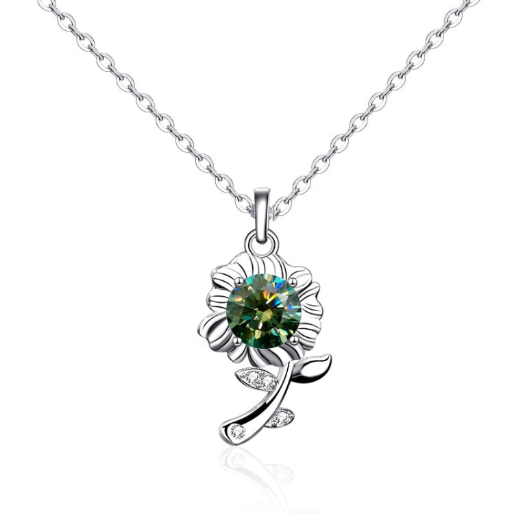 XMA033 สร้อยคอเงิน 925 Moissanite เครื่องประดับจี้ดอกไม้ดอกทานตะวัน, Green, White, Champagne Yellow