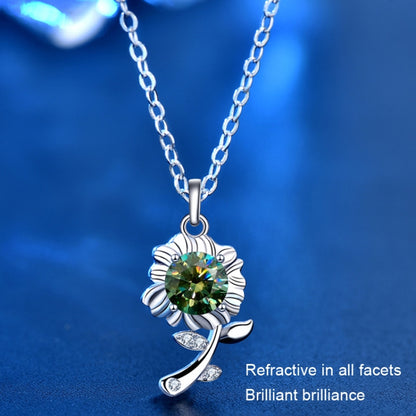 XMA033 สร้อยคอเงิน 925 Moissanite เครื่องประดับจี้ดอกไม้ดอกทานตะวัน, Green, White, Champagne Yellow