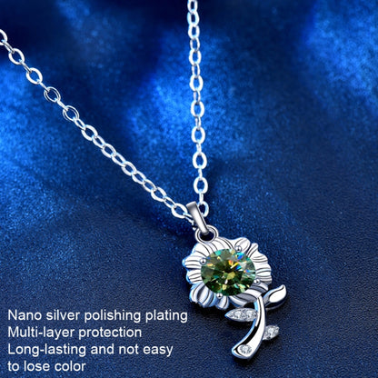 XMA033 สร้อยคอเงิน 925 Moissanite เครื่องประดับจี้ดอกไม้ดอกทานตะวัน, Green, White, Champagne Yellow