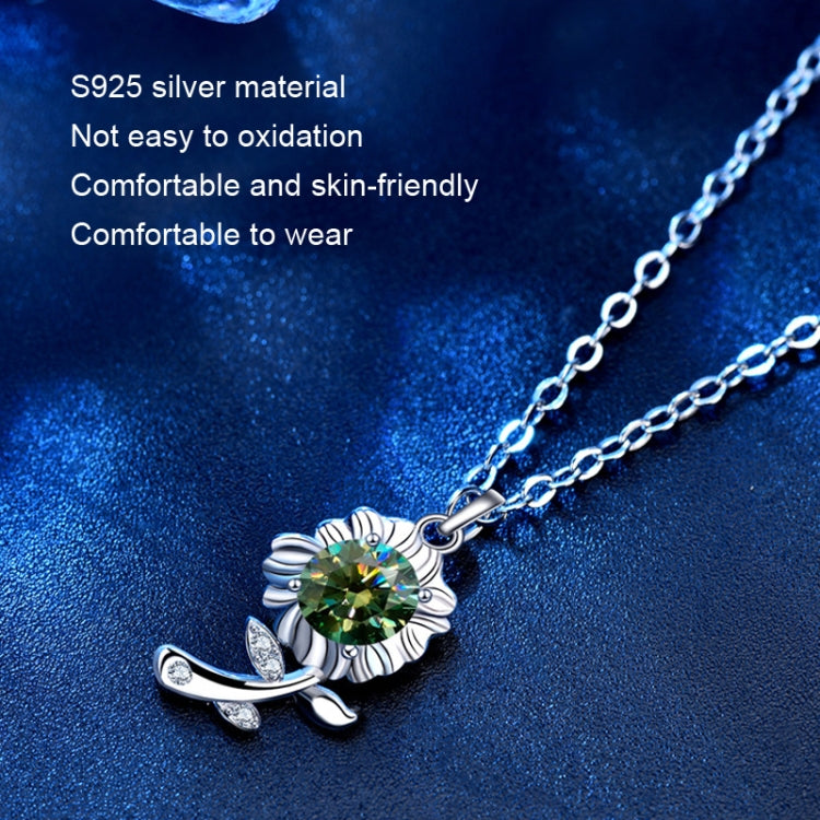 XMA033 สร้อยคอเงิน 925 Moissanite เครื่องประดับจี้ดอกไม้ดอกทานตะวัน, Green, White, Champagne Yellow