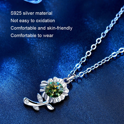 XMA033 สร้อยคอเงิน 925 Moissanite เครื่องประดับจี้ดอกไม้ดอกทานตะวัน, Green, White, Champagne Yellow