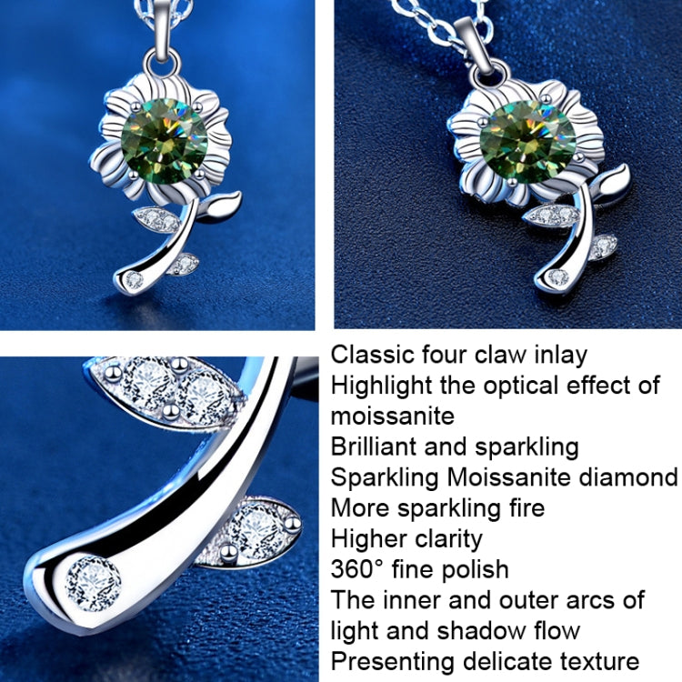XMA033 สร้อยคอเงิน 925 Moissanite เครื่องประดับจี้ดอกไม้ดอกทานตะวัน, Green, White, Champagne Yellow