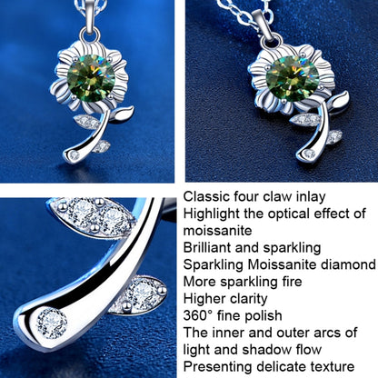 XMA033 สร้อยคอเงิน 925 Moissanite เครื่องประดับจี้ดอกไม้ดอกทานตะวัน, Green, White, Champagne Yellow