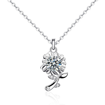 XMA033 สร้อยคอเงิน 925 Moissanite เครื่องประดับจี้ดอกไม้ดอกทานตะวัน, Green, White, Champagne Yellow