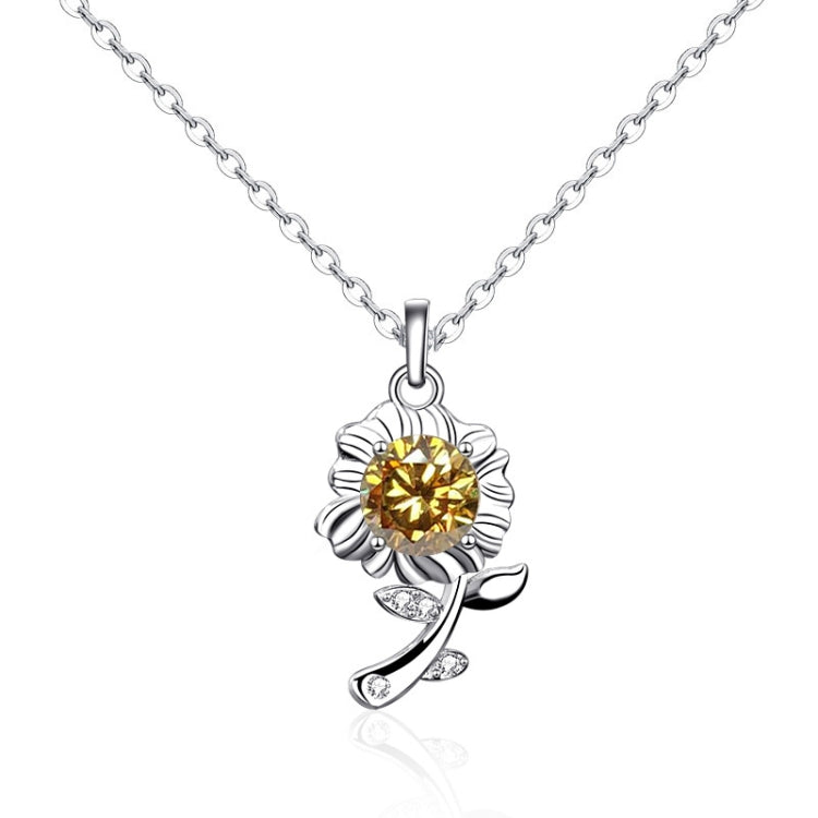 XMA033 สร้อยคอเงิน 925 Moissanite เครื่องประดับจี้ดอกไม้ดอกทานตะวัน, Green, White, Champagne Yellow