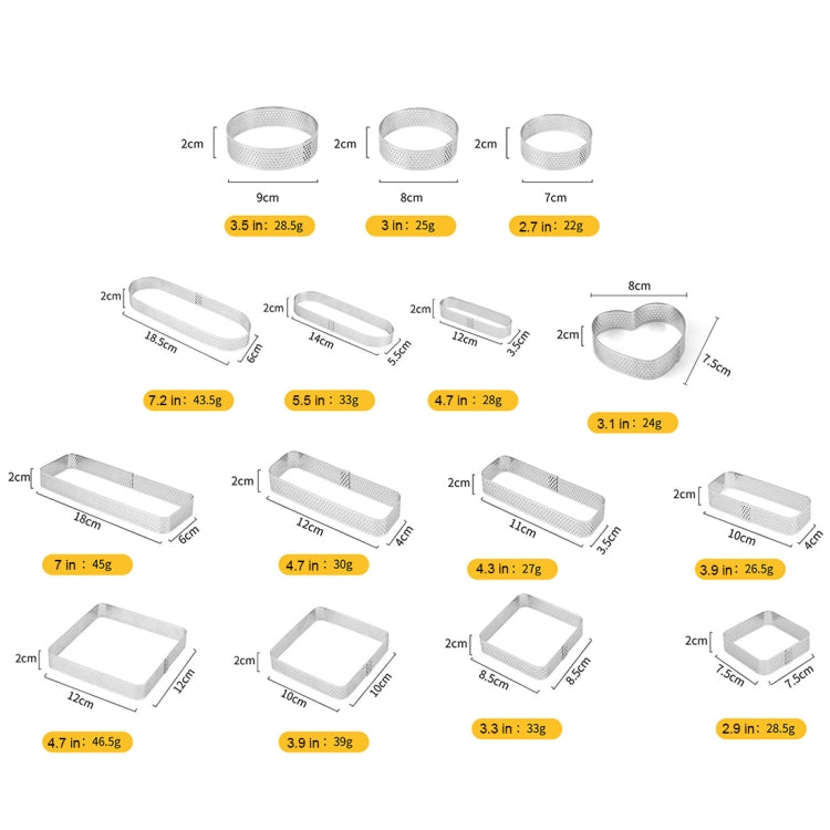 BN1006 มูสสแตนเลสวงกลมหนาพรุนแม่พิมพ์เค้ก DIY เครื่องมืออบ, Round(2.7 inches), Round(3 inches), Round(3.5 inches), Rectangle(3.9 inches), Rectangle(4.3 inches), Rectangle(4.7 inches), Rectangle(7 inches), Square(2.9 inches), Square(3.3 inches)         ...