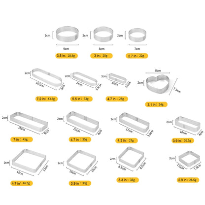 BN1006 มูสสแตนเลสวงกลมหนาพรุนแม่พิมพ์เค้ก DIY เครื่องมืออบ, Round(2.7 inches), Round(3 inches), Round(3.5 inches), Rectangle(3.9 inches), Rectangle(4.3 inches), Rectangle(4.7 inches), Rectangle(7 inches), Square(2.9 inches), Square(3.3 inches)         ...