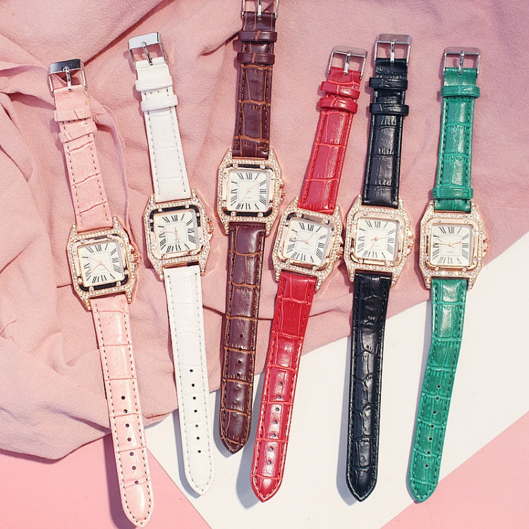 แฟชั่นผู้หญิง Tonneau Square สายนาฬิกาควอทซ์, White, Red, Black, Brown+Bracelet, Green+Bracelet, Black+Bracelet, Pink+Bracelet