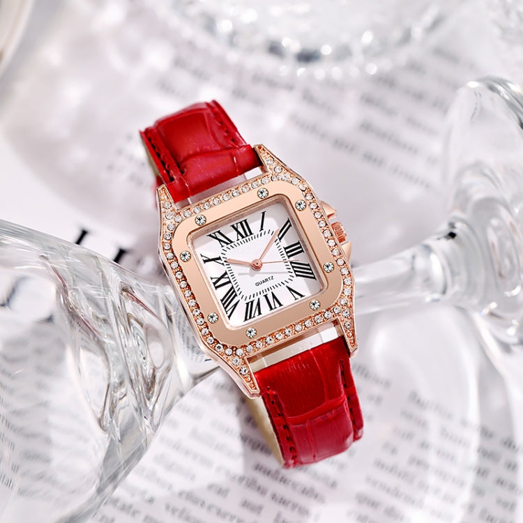 แฟชั่นผู้หญิง Tonneau Square สายนาฬิกาควอทซ์, White, Red, Black, Brown+Bracelet, Green+Bracelet, Black+Bracelet, Pink+Bracelet