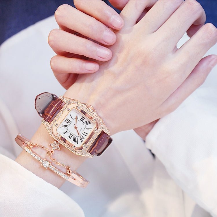 แฟชั่นผู้หญิง Tonneau Square สายนาฬิกาควอทซ์, White, Red, Black, Brown+Bracelet, Green+Bracelet, Black+Bracelet, Pink+Bracelet