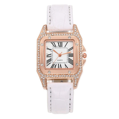 แฟชั่นผู้หญิง Tonneau Square สายนาฬิกาควอทซ์, White, Red, Black, Brown+Bracelet, Green+Bracelet, Black+Bracelet, Pink+Bracelet