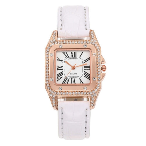 แฟชั่นผู้หญิง Tonneau Square สายนาฬิกาควอทซ์, White, Red, Black, Brown+Bracelet, Green+Bracelet, Black+Bracelet, Pink+Bracelet