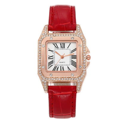 แฟชั่นผู้หญิง Tonneau Square สายนาฬิกาควอทซ์, White, Red, Black, Brown+Bracelet, Green+Bracelet, Black+Bracelet, Pink+Bracelet