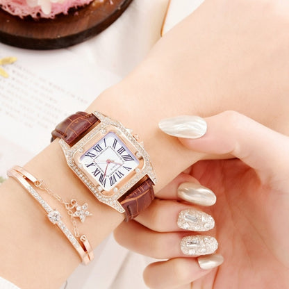 แฟชั่นผู้หญิง Tonneau Square สายนาฬิกาควอทซ์, White, Red, Black, Brown+Bracelet, Green+Bracelet, Black+Bracelet, Pink+Bracelet