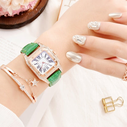 แฟชั่นผู้หญิง Tonneau Square สายนาฬิกาควอทซ์, White, Red, Black, Brown+Bracelet, Green+Bracelet, Black+Bracelet, Pink+Bracelet