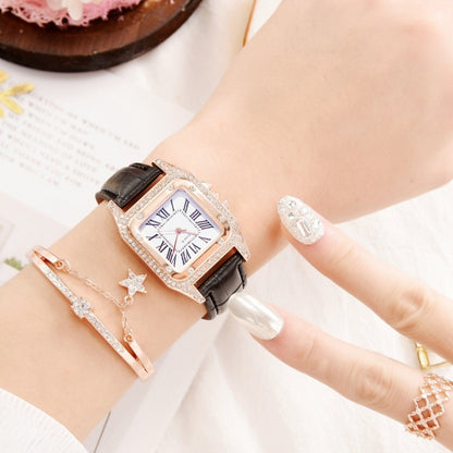 แฟชั่นผู้หญิง Tonneau Square สายนาฬิกาควอทซ์, White, Red, Black, Brown+Bracelet, Green+Bracelet, Black+Bracelet, Pink+Bracelet