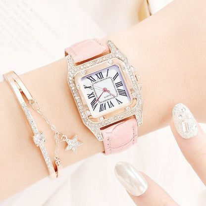 แฟชั่นผู้หญิง Tonneau Square สายนาฬิกาควอทซ์, White, Red, Black, Brown+Bracelet, Green+Bracelet, Black+Bracelet, Pink+Bracelet