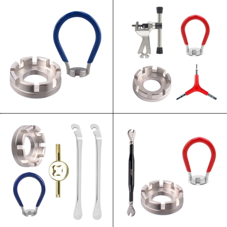 ชุดประแจซี่ล้อจักรยานเสือภูเขา Chrome Molybdenum, Silver 8 Port+Spoke Wrench, 4pcs/set Spoke Tools, Wrench+Spoke Wrench+Valve Core Lock+2 Tire Lever, Red Wrench+Silver 8 Port+Wrench, 2 Silver 8 Port+Red Wrench
