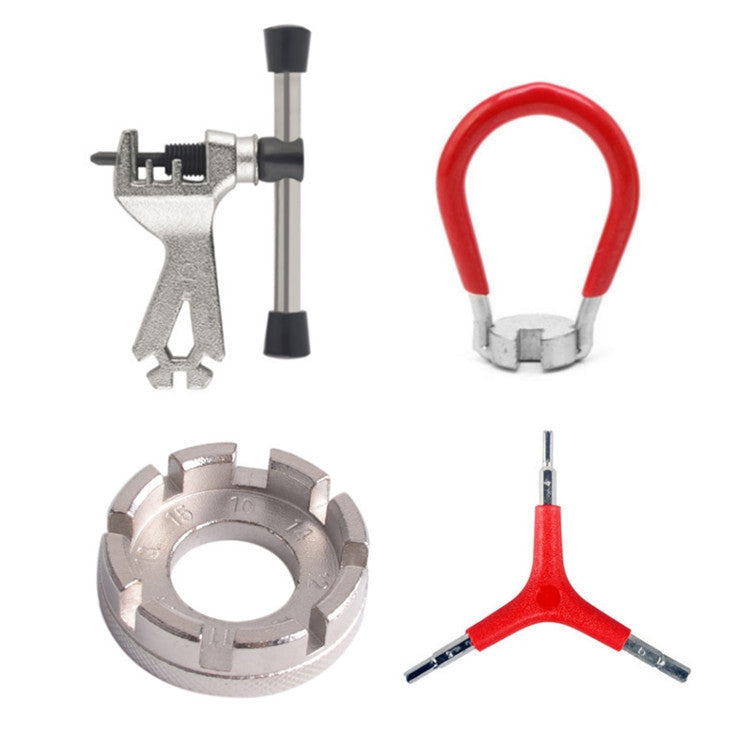 ชุดประแจซี่ล้อจักรยานเสือภูเขา Chrome Molybdenum, Silver 8 Port+Spoke Wrench, 4pcs/set Spoke Tools, Wrench+Spoke Wrench+Valve Core Lock+2 Tire Lever, Red Wrench+Silver 8 Port+Wrench, 2 Silver 8 Port+Red Wrench