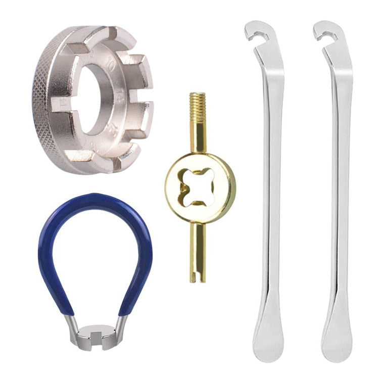 ชุดประแจซี่ล้อจักรยานเสือภูเขา Chrome Molybdenum, Silver 8 Port+Spoke Wrench, 4pcs/set Spoke Tools, Wrench+Spoke Wrench+Valve Core Lock+2 Tire Lever, Red Wrench+Silver 8 Port+Wrench, 2 Silver 8 Port+Red Wrench