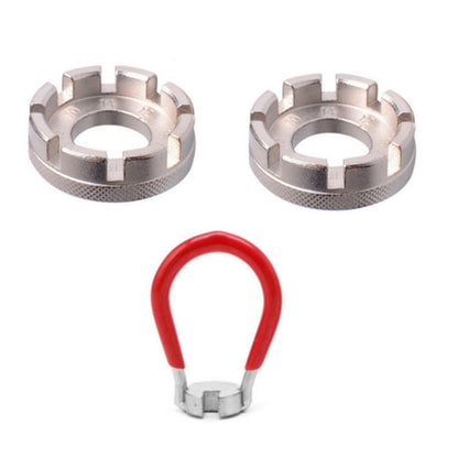 ชุดประแจซี่ล้อจักรยานเสือภูเขา Chrome Molybdenum, Silver 8 Port+Spoke Wrench, 4pcs/set Spoke Tools, Wrench+Spoke Wrench+Valve Core Lock+2 Tire Lever, Red Wrench+Silver 8 Port+Wrench, 2 Silver 8 Port+Red Wrench