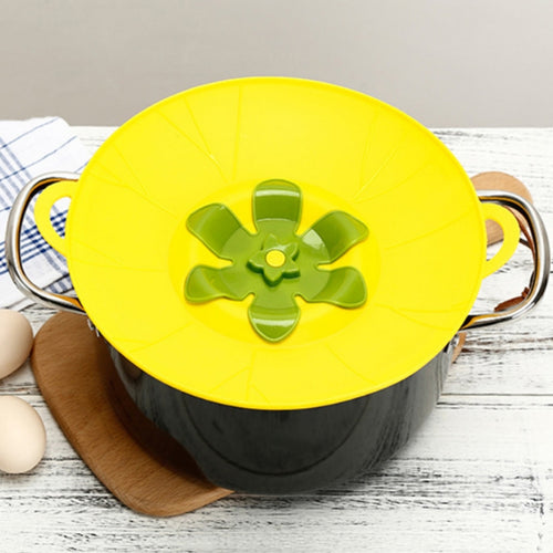 ซิลิโคนดอกไม้ฝาหม้อป้องกันการรั่วไหลหมุนได้ฝาหม้อครัว Gadget, ขนาด:, 23cm Yellow