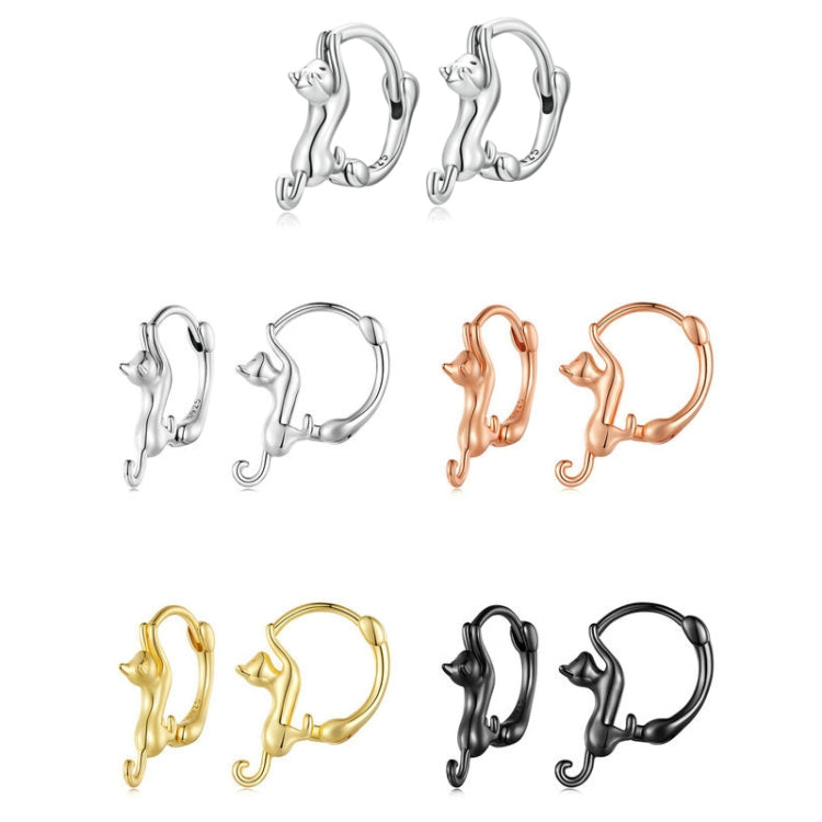 เงินสเตอร์ลิง S925 ต่างหูเพชรยืดแมวยืด, ขนาด:, Small Platinum Plated, Large Platinum Plated, Large Gold Plated, Large Black Gold Plated, Large Rose Gold Plated