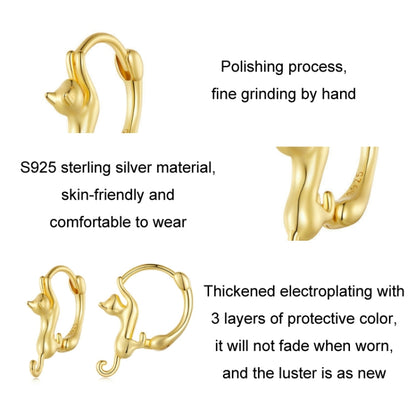 เงินสเตอร์ลิง S925 ต่างหูเพชรยืดแมวยืด, ขนาด:, Small Platinum Plated, Large Platinum Plated, Large Gold Plated, Large Black Gold Plated, Large Rose Gold Plated