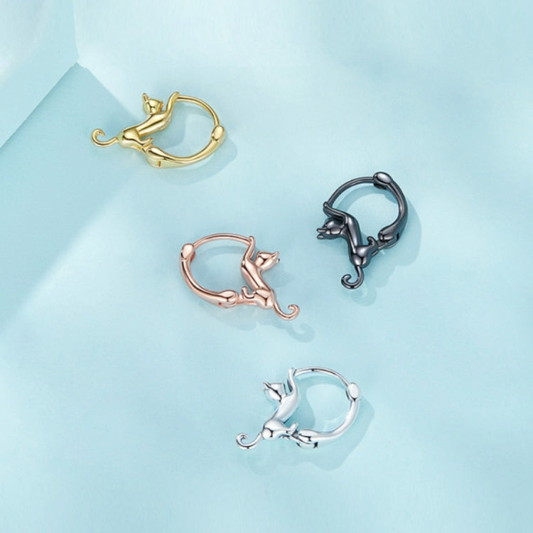 เงินสเตอร์ลิง S925 ต่างหูเพชรยืดแมวยืด, ขนาด:, Small Platinum Plated, Large Platinum Plated, Large Gold Plated, Large Black Gold Plated, Large Rose Gold Plated