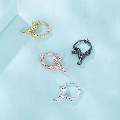 เงินสเตอร์ลิง S925 ต่างหูเพชรยืดแมวยืด, ขนาด:, Small Platinum Plated, Large Platinum Plated, Large Gold Plated, Large Black Gold Plated, Large Rose Gold Plated