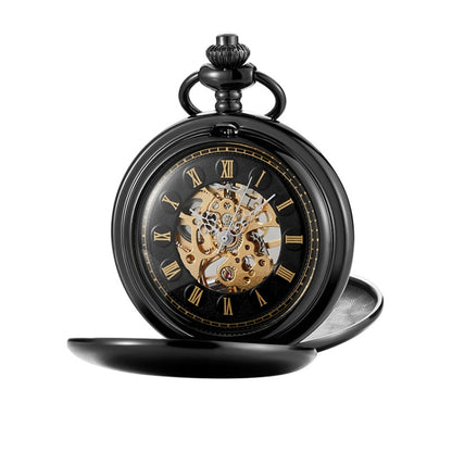 pm240 Classic Double Open Double Face นาฬิกาพกจักรกลแบบแมนนวลพร้อมตัวอักษรโรมัน, Black Shell Black Face Gold Movement, Silver Shell Silver Face Silver Movement, Gold Shell Gold Face Movement, Round Opening Gold Shell Gold Face