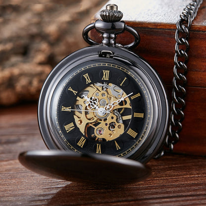 pm240 Classic Double Open Double Face นาฬิกาพกจักรกลแบบแมนนวลพร้อมตัวอักษรโรมัน, Black Shell Black Face Gold Movement, Silver Shell Silver Face Silver Movement, Gold Shell Gold Face Movement, Round Opening Gold Shell Gold Face