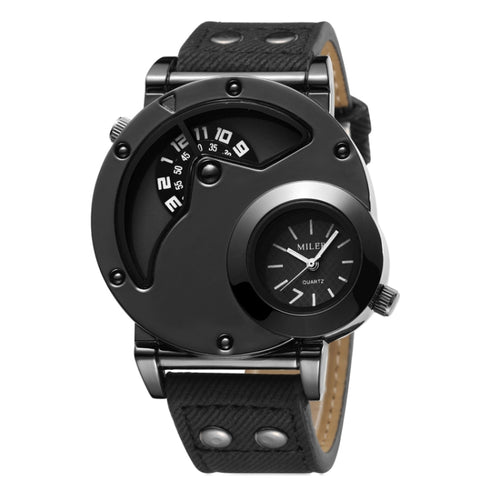 MILER ขนาดใหญ่ Dial Dual การเคลื่อนไหวผ้าใบ Band นาฬิกาข้อมือผู้ชาย, Black, Orange, Grey