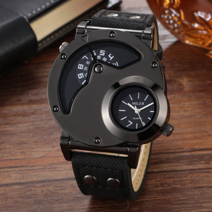 MILER ขนาดใหญ่ Dial Dual การเคลื่อนไหวผ้าใบ Band นาฬิกาข้อมือผู้ชาย, Black, Orange, Grey